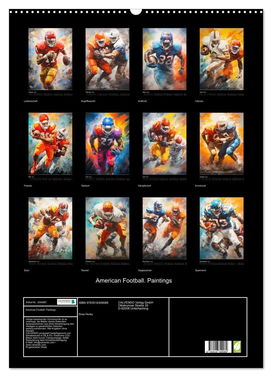 Bild: 9783516309089 | American Football. Paintings (Wandkalender 2026 DIN A2 hoch),...