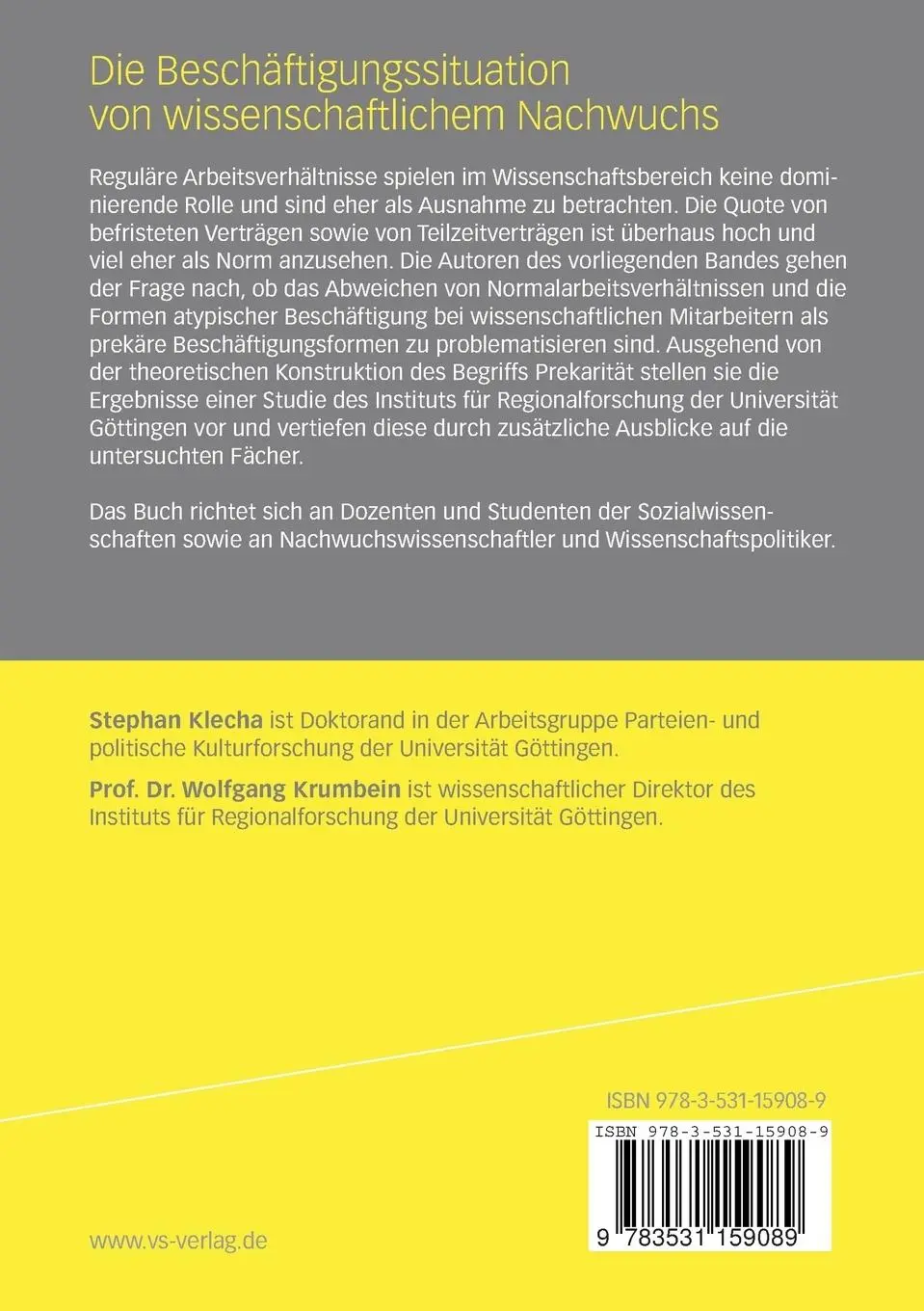 Rückseite: 9783531159089 | Die Beschäftigungssituation von wissenschaftlichem Nachwuchs | Buch