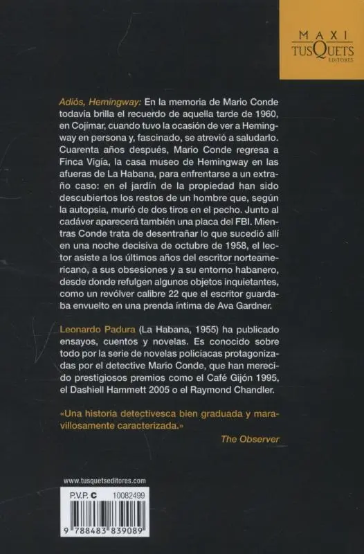 Rückseite: 9788483839089 | Adiós, Hemingway | Leonardo Padura | Taschenbuch | Spanisch | 2014