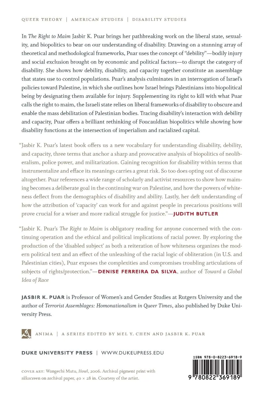Rückseite: 9780822369189 | The Right to Maim | Debility, Capacity, Disability | Jasbir K. Puar