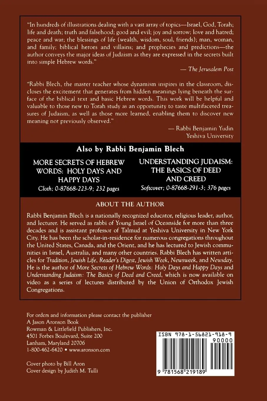 Rückseite: 9781568219189 | The Secrets of Hebrew Words | Benjamin Blech | Taschenbuch | Englisch