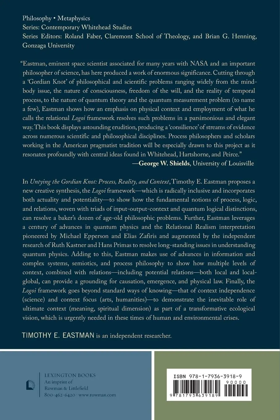 Rückseite: 9781793639189 | Untying the Gordian Knot | Process, Reality, and Context | Eastman