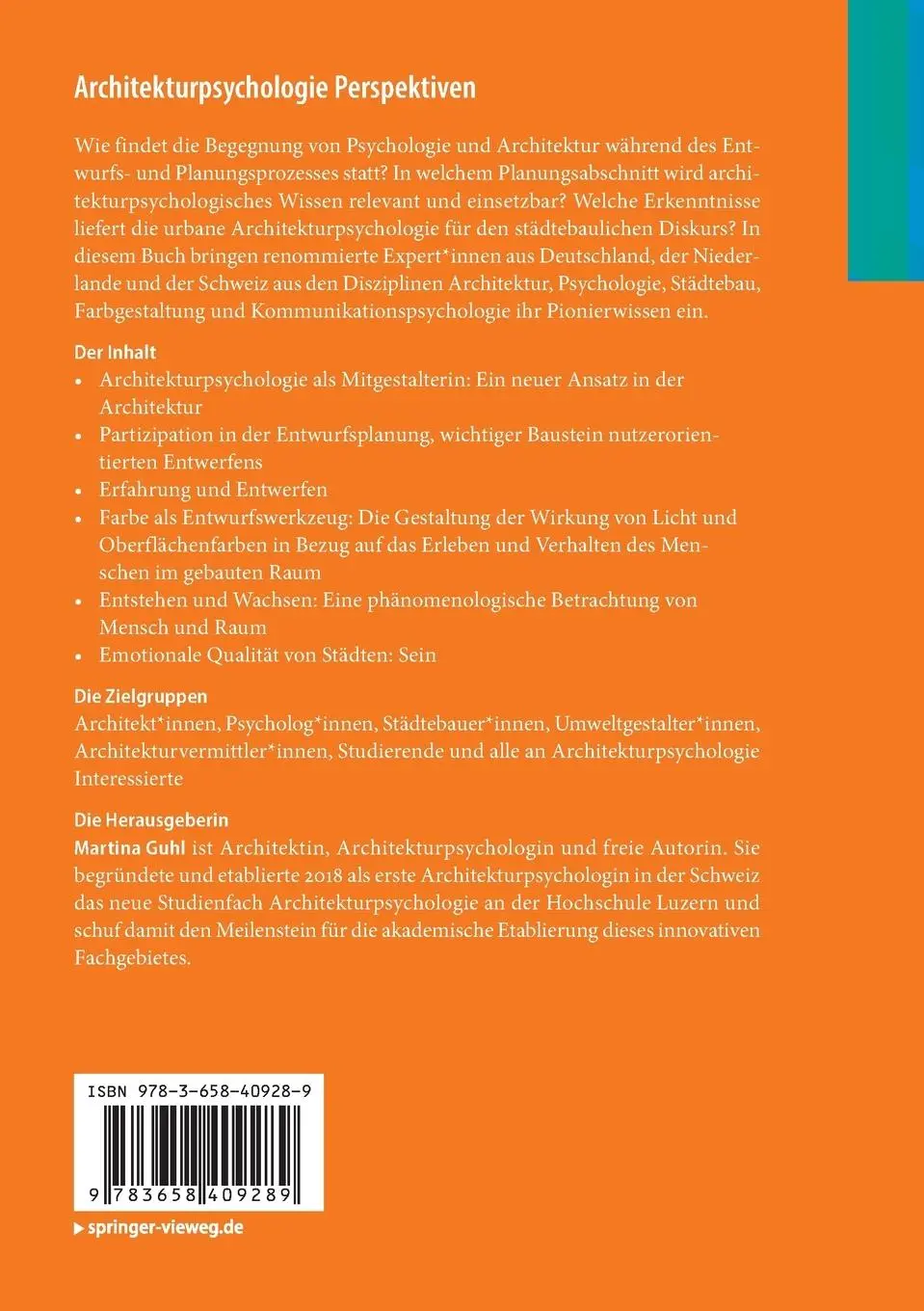 Rückseite: 9783658409289 | Architekturpsychologie Perspektiven | Band 3 Entwurf und Prozess | xi