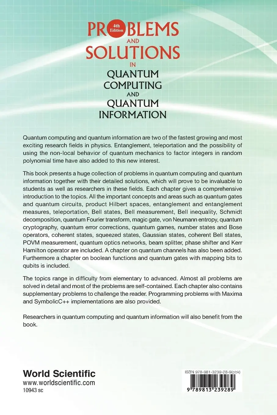 Rückseite: 9789813239289 | PROB &amp; SOL QUANTUM COMP (4TH ED) | Willi-Hans Steeb &amp; Yorick Hardy