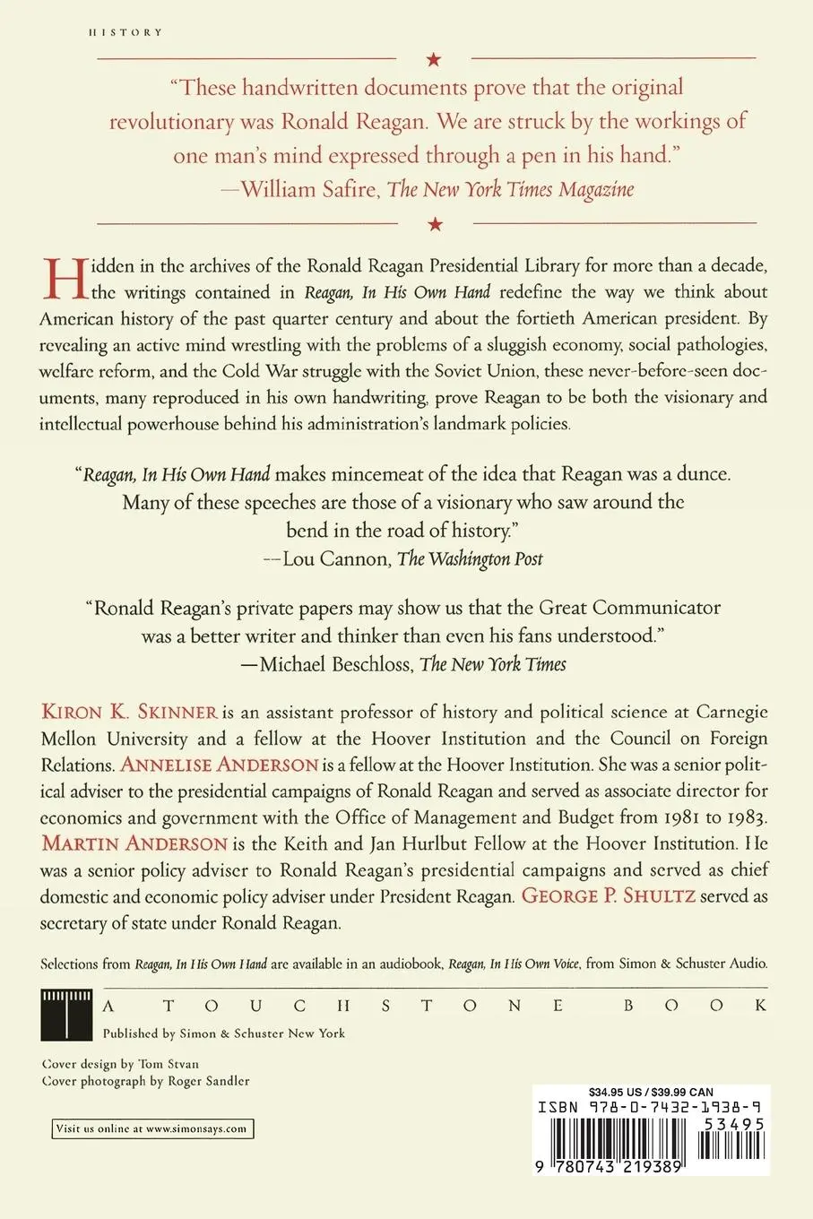 Rückseite: 9780743219389 | Reagan, in His Own Hand | Kiron K. Skinner | Taschenbuch | Englisch