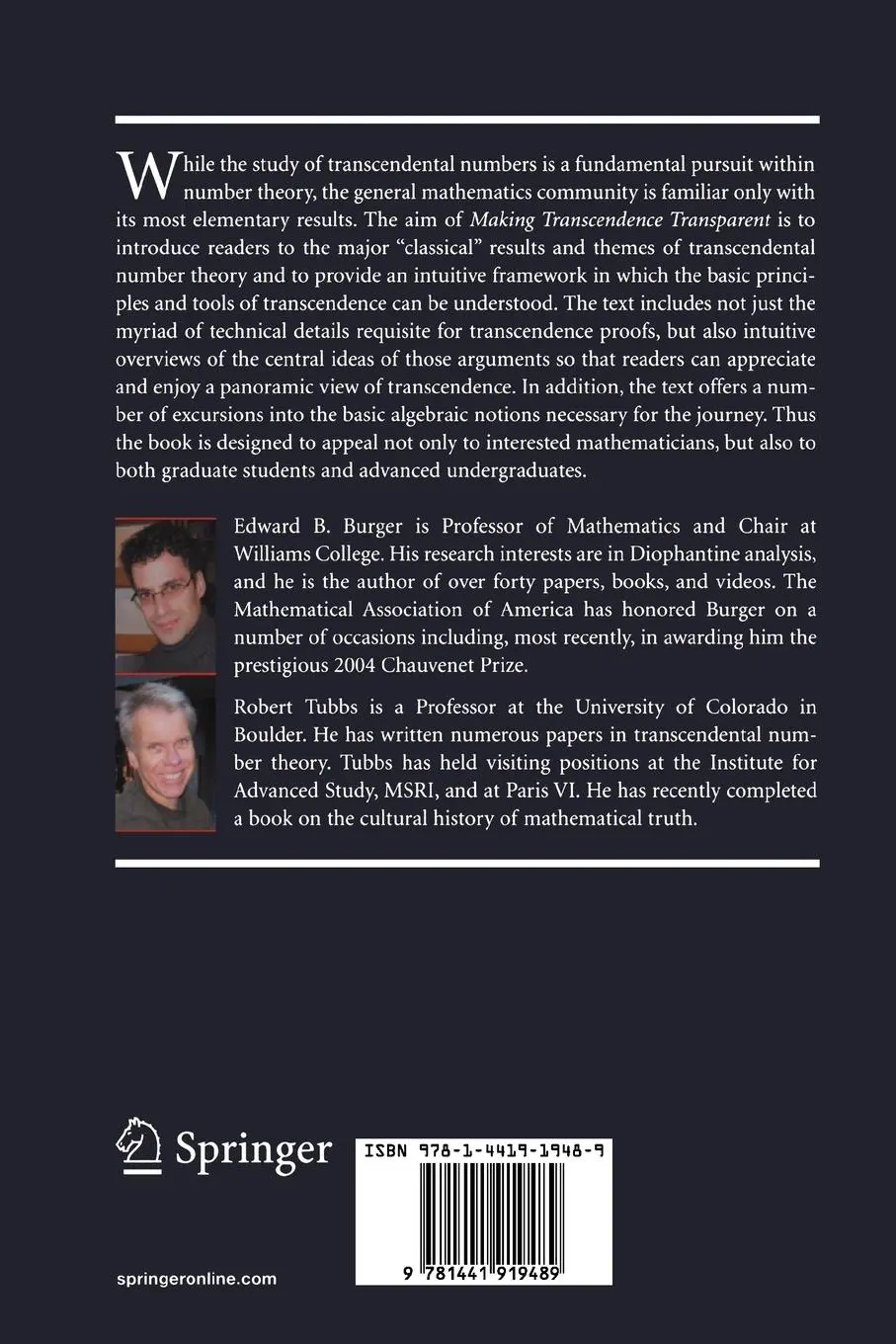 Rückseite: 9781441919489 | Making Transcendence Transparent | Robert Tubbs (u. a.) | Taschenbuch