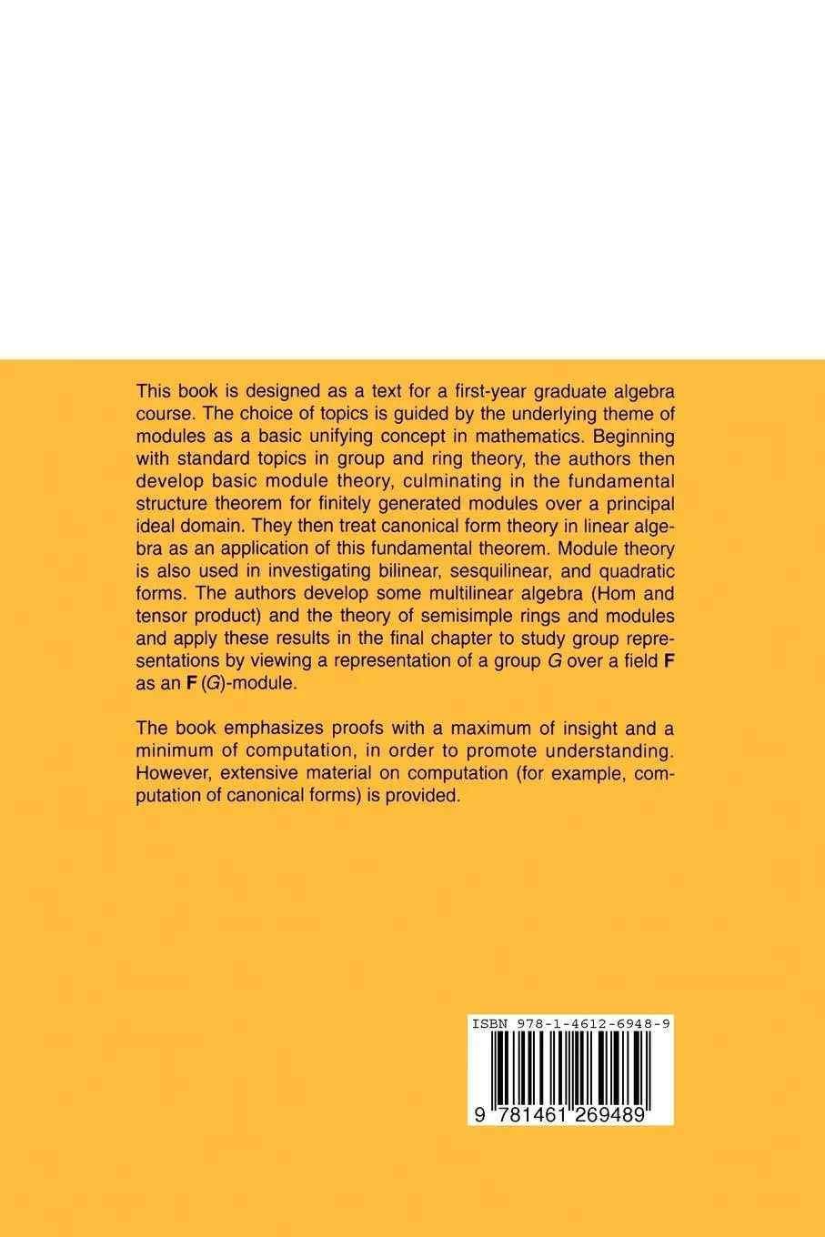 Rückseite: 9781461269489 | Algebra | An Approach via Module Theory | Steven H. Weintraub (u. a.)