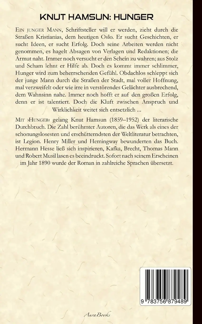Rückseite: 9783756879489 | Knut Hamsun: Hunger (Deutsche Ausgabe) | Knut Hamsun (u. a.) | Buch