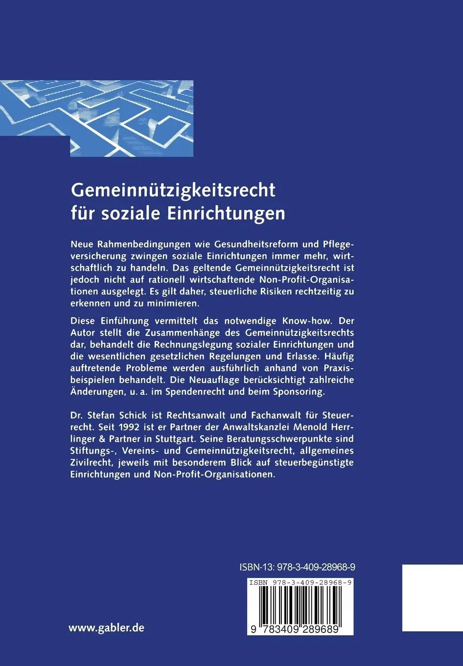 Rückseite: 9783409289689 | Gemeinnützigkeitsrecht für soziale Einrichtungen | Stefan Schick
