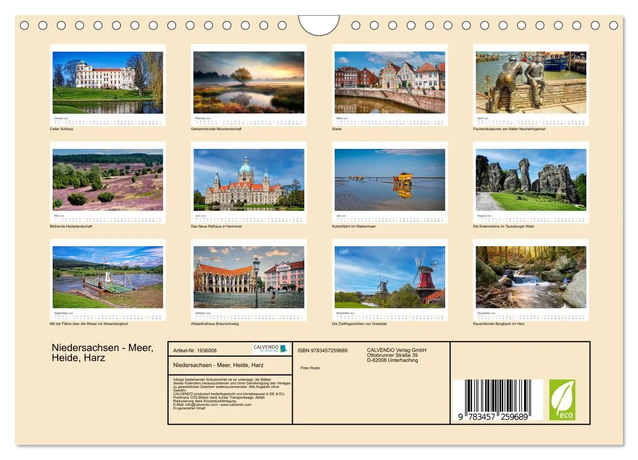 Bild: 9783457259689 | Niedersachsen - Meer, Heide, Harz (Wandkalender 2026 DIN A4 quer),...