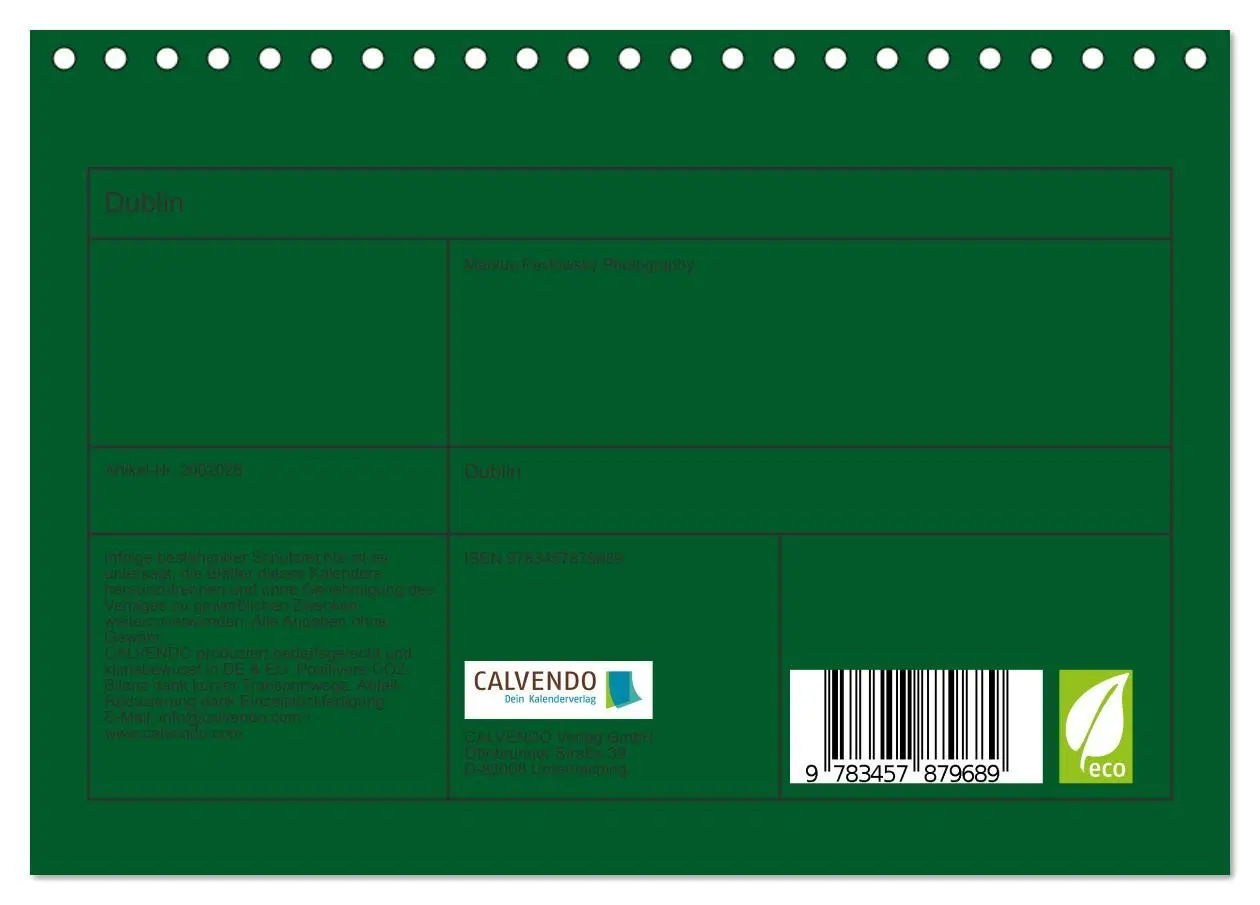 Bild: 9783457879689 | Dublin (Tischkalender 2026 DIN A5 quer), CALVENDO Monatskalender