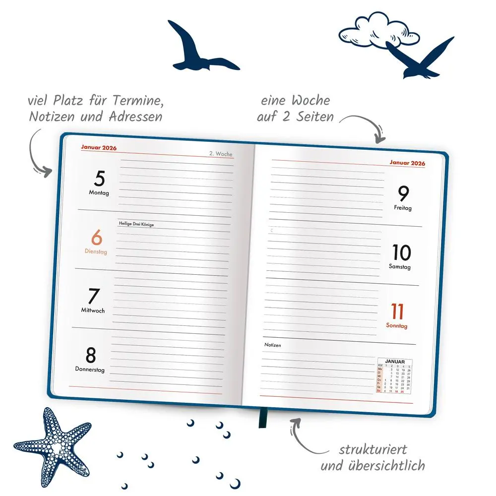 Bild: 4251901509789 | Trötsch Taschenkalender A6 Soft Touch Maritim 2026 | KG | Kalender