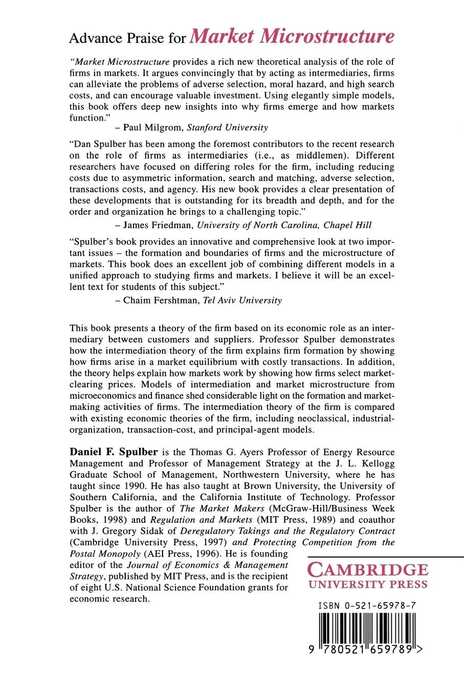 Rückseite: 9780521659789 | Market Microstructure | Intermediaries and the Theory of the Firm