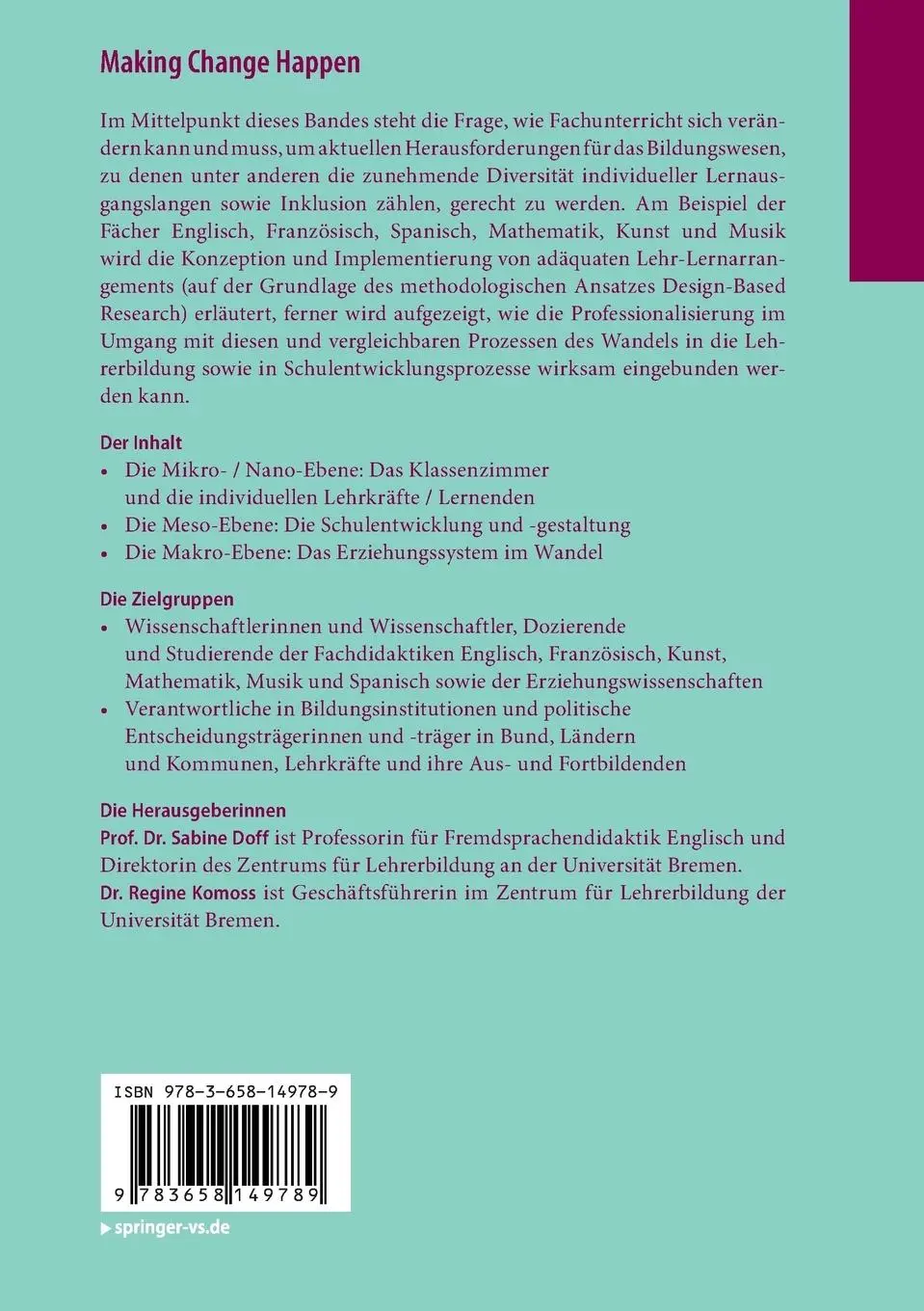 Rückseite: 9783658149789 | Making Change Happen | Regine Komoss (u. a.) | Taschenbuch | Paperback