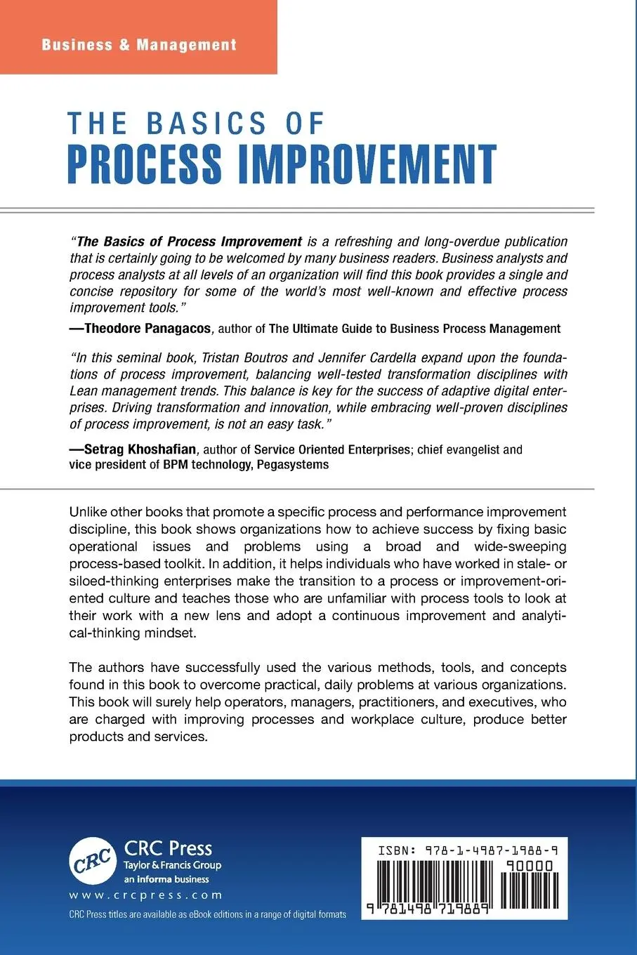 Rückseite: 9781498719889 | The Basics of Process Improvement | Tristan Boutros (u. a.) | Buch