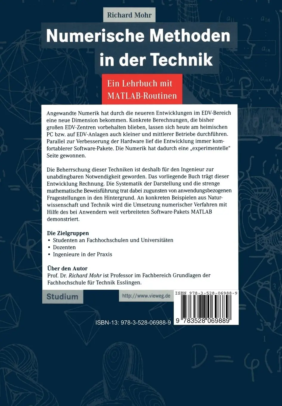 Rückseite: 9783528069889 | Numerische Methoden in der Technik | Ein Lehrbuch mit MATLAB-Routinen