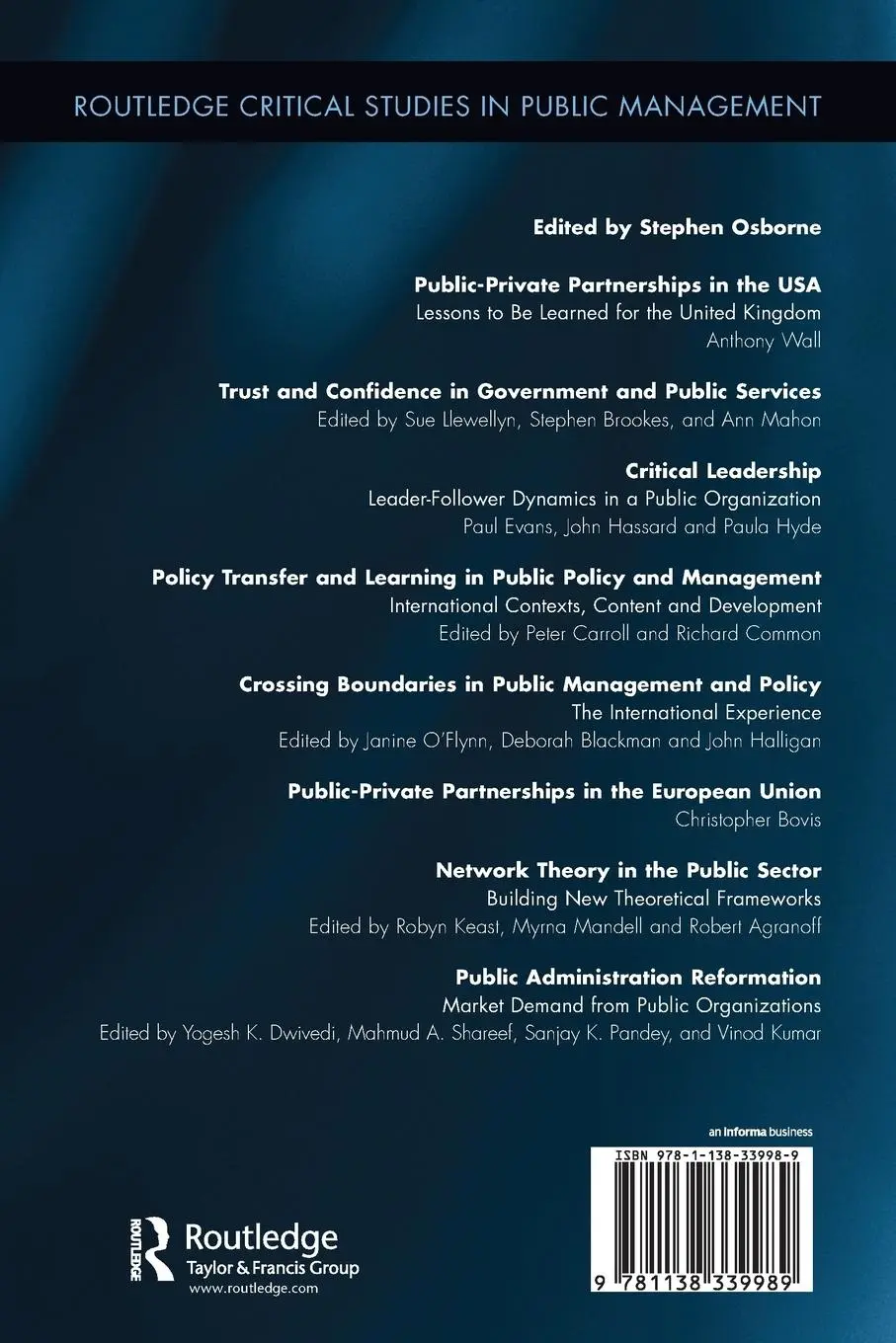 Rückseite: 9781138339989 | Public Administration Reformation | Yogesh K. Dwivedi (u. a.) | Buch