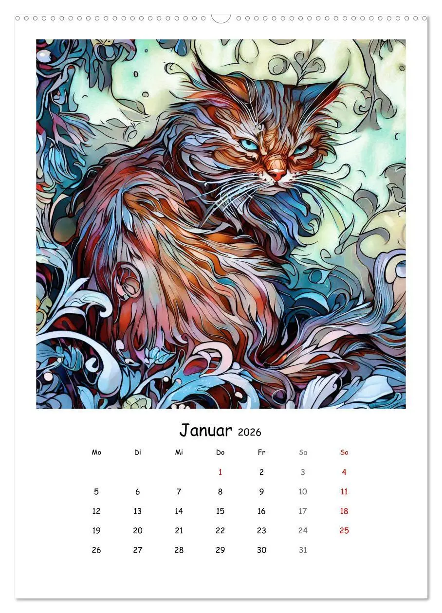 Bild: 9783516319989 | Jugendstil Katzen (Wandkalender 2026 DIN A2 hoch), CALVENDO...