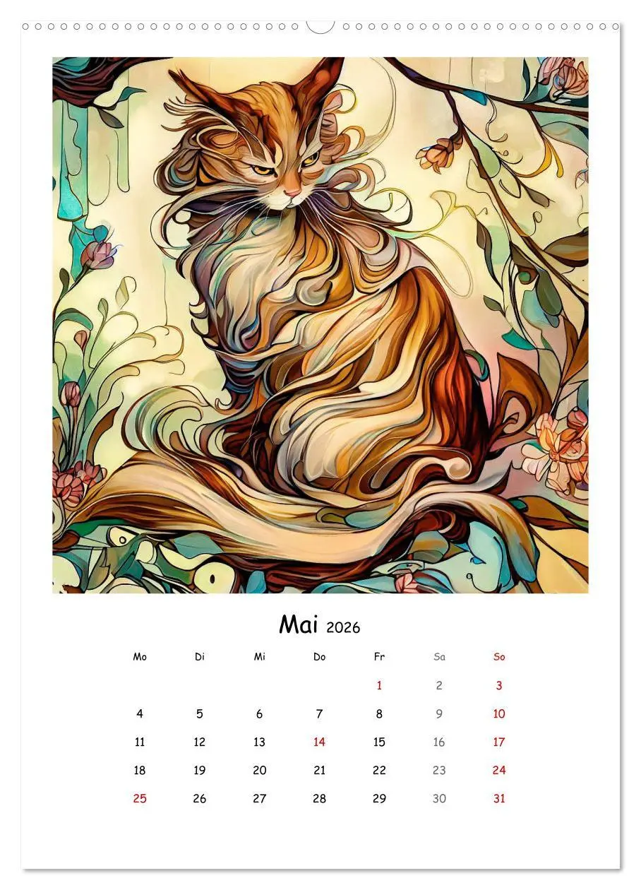 Bild: 9783516319989 | Jugendstil Katzen (Wandkalender 2026 DIN A2 hoch), CALVENDO...