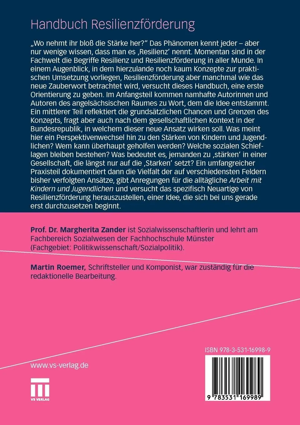 Rückseite: 9783531169989 | Handbuch Resilienzförderung | Margherita Zander | Taschenbuch | 690 S.