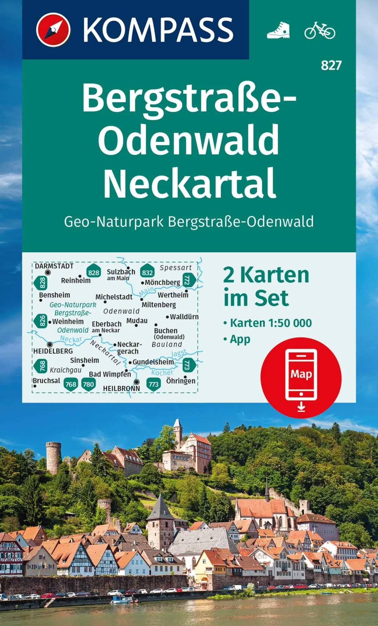 Cover: 9783991219989 | KOMPASS Wanderkarten-Set 827 Bergstraße-Odenwald, Neckartal,...