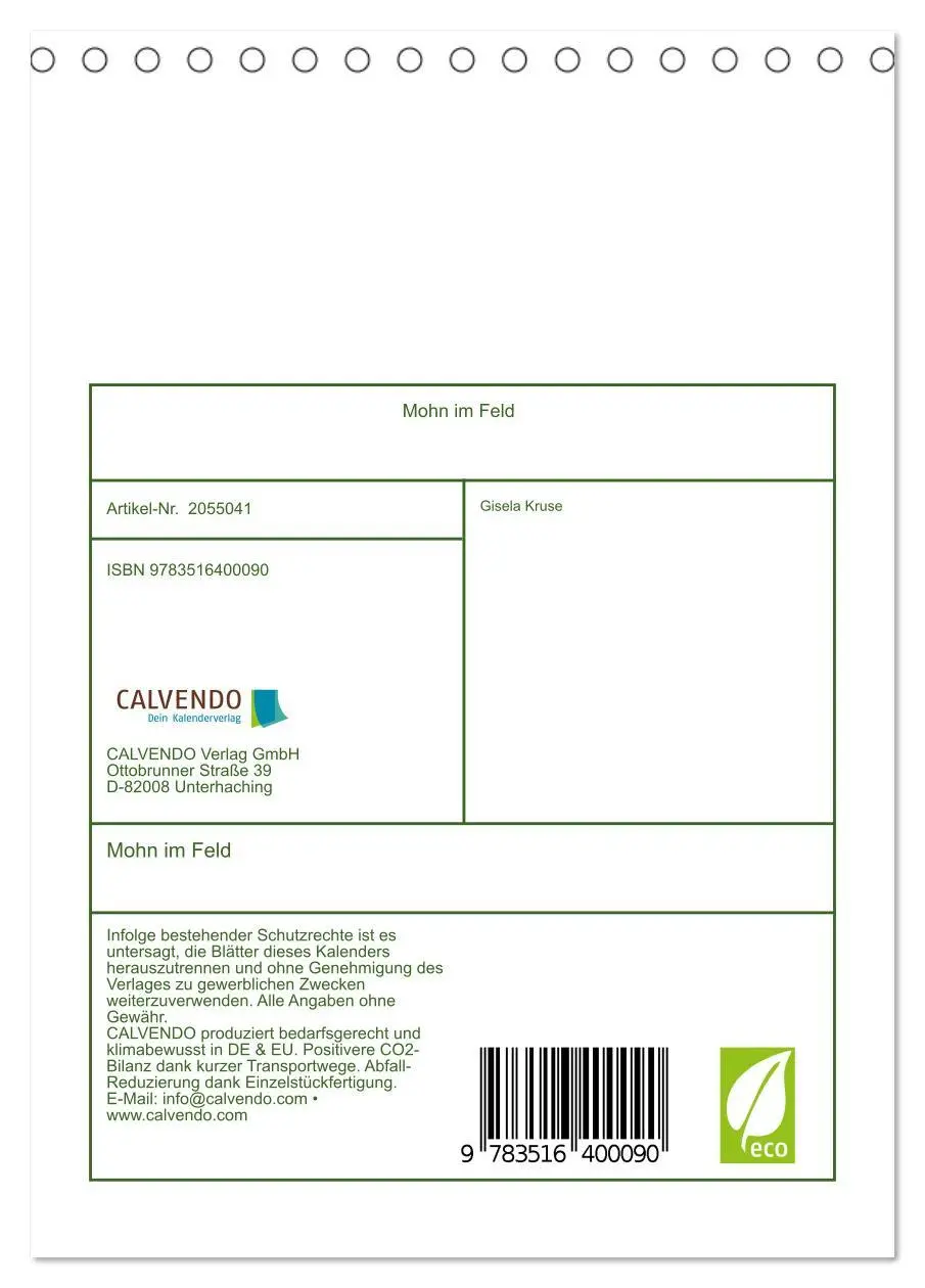 Bild: 9783516400090 | Mohn im Feld (Tischkalender 2026 DIN A5 hoch), CALVENDO Monatskalender