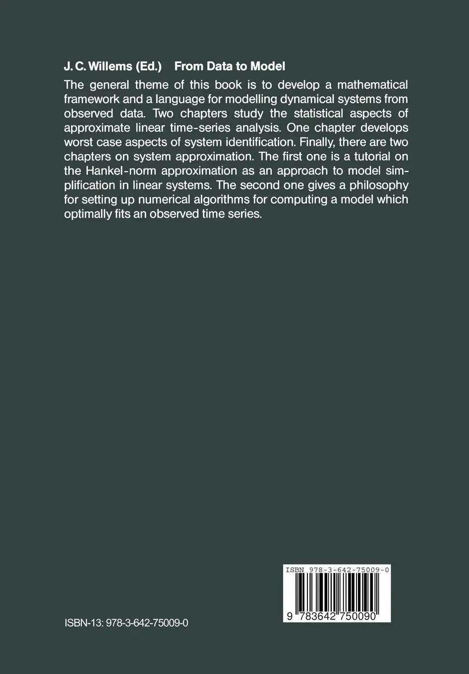 Rückseite: 9783642750090 | From Data to Model | Jan C. Willems | Taschenbuch | vii | Englisch