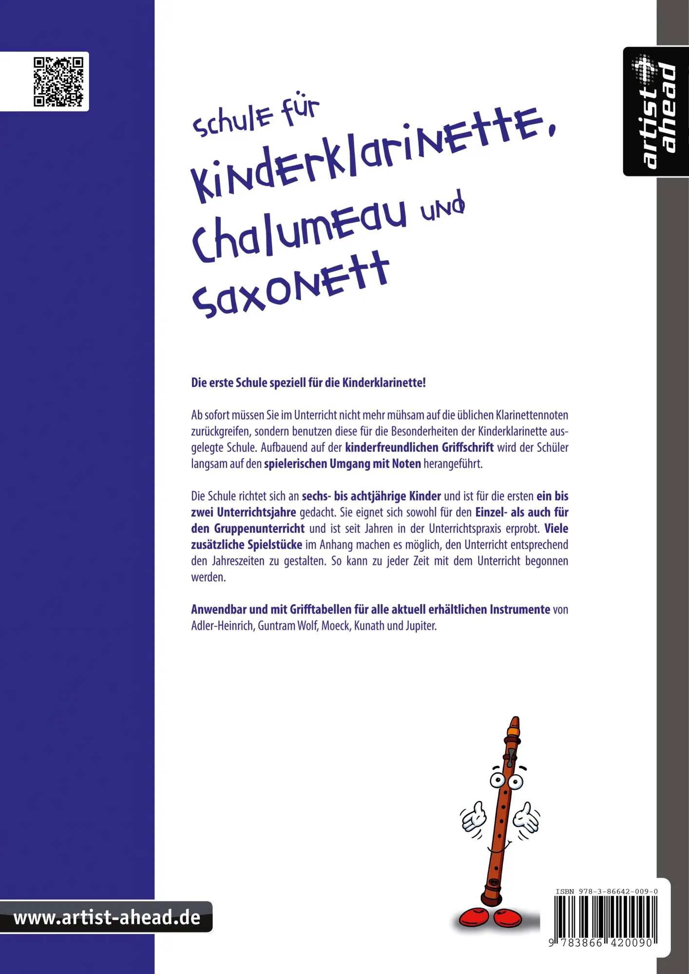 Rückseite: 9783866420090 | Schule für Kinderklarinette, Chalumeau und Saxonett | Band 1 | Hermann