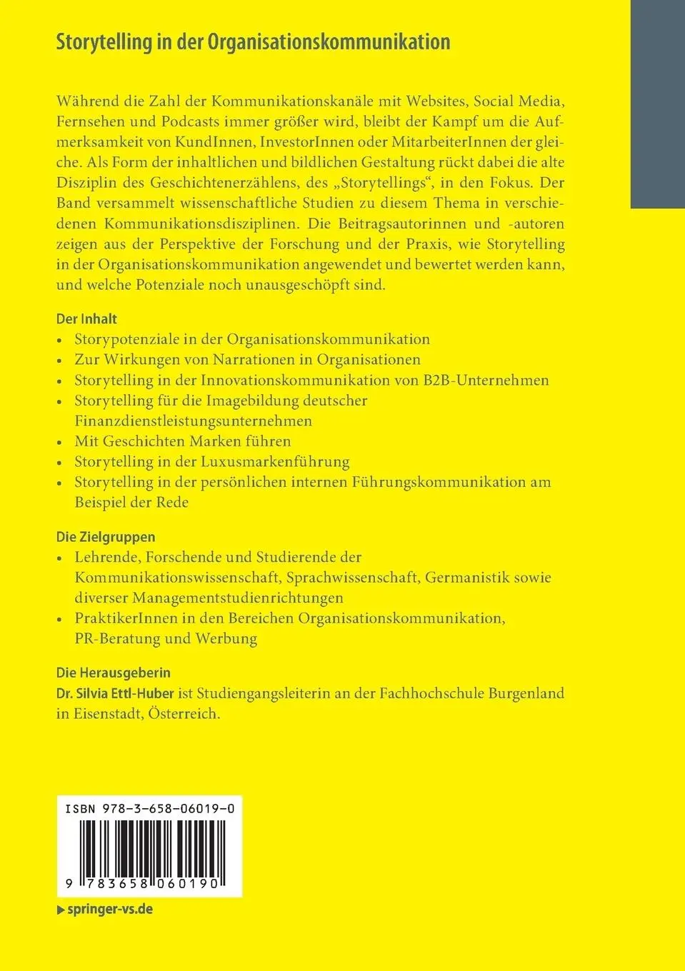 Rückseite: 9783658060190 | Storytelling in der Organisationskommunikation | Silvia Ettl-Huber
