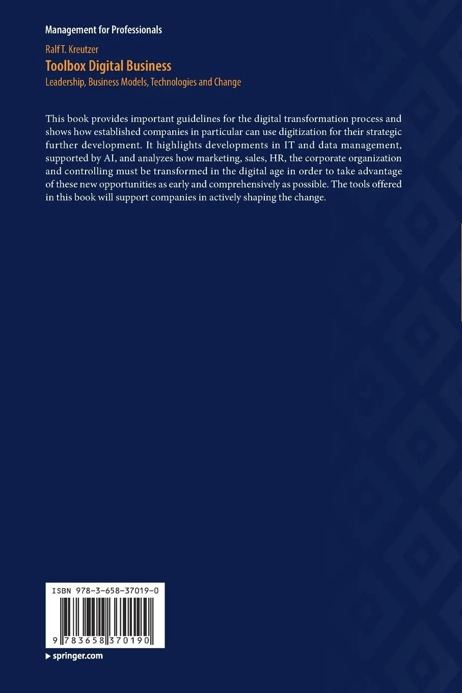 Rückseite: 9783658370190 | Toolbox Digital Business | Ralf T. Kreutzer | Taschenbuch | xxi | 2023