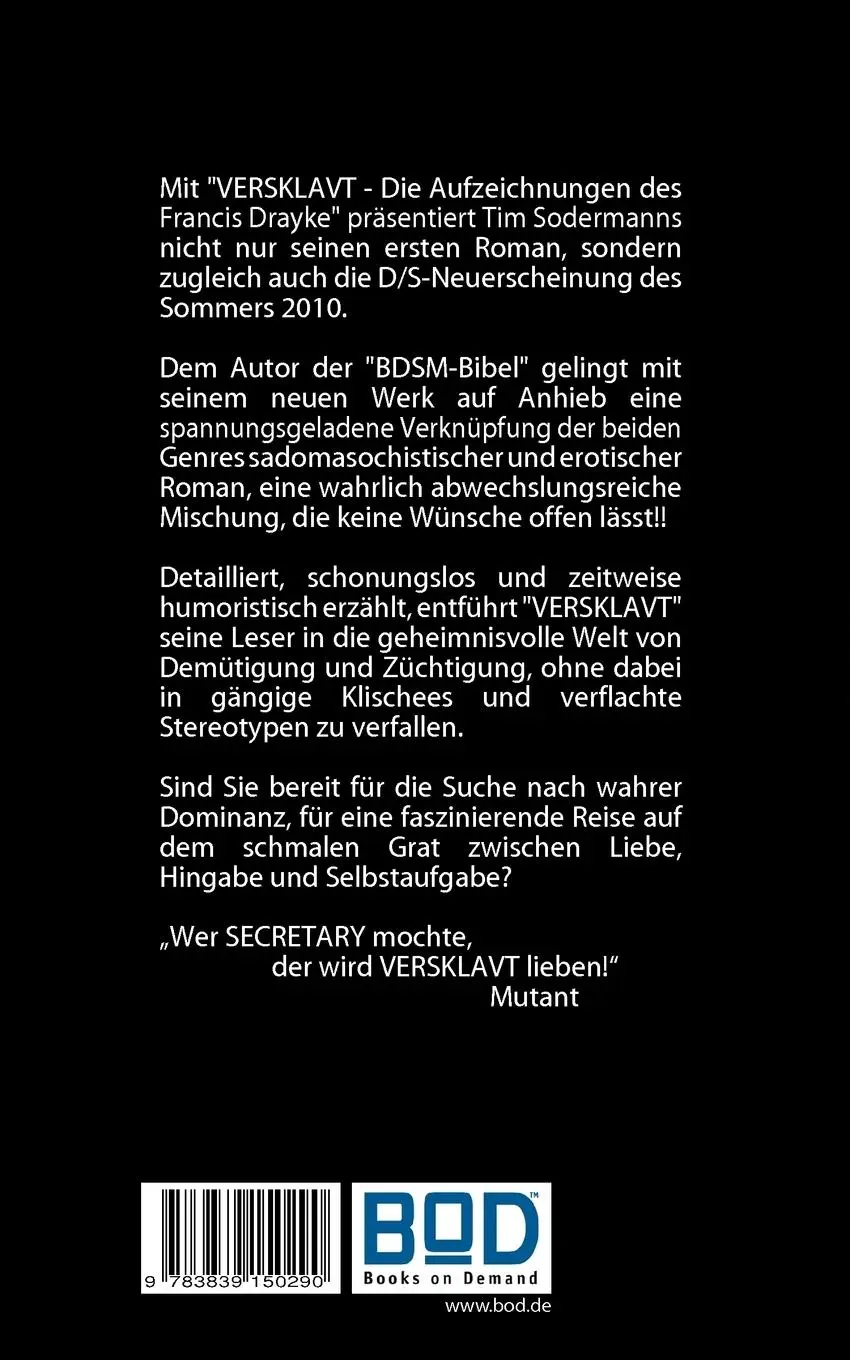 Rückseite: 9783839150290 | VERSKLAVT | Die Aufzeichnungen des Francis Drayke | Tim Sodermanns