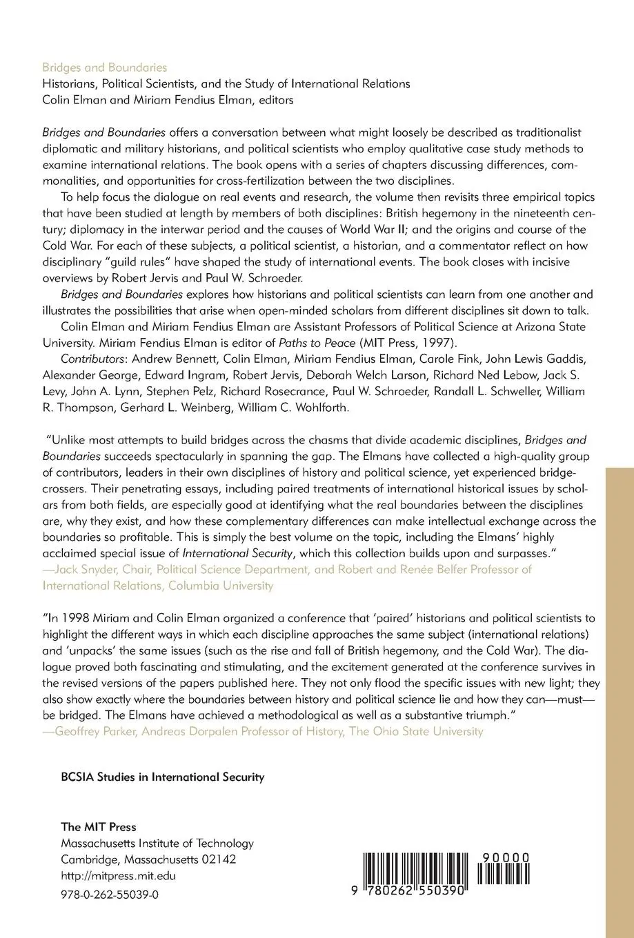 Rückseite: 9780262550390 | Bridges and Boundaries | Colin Elman (u. a.) | Taschenbuch | Englisch