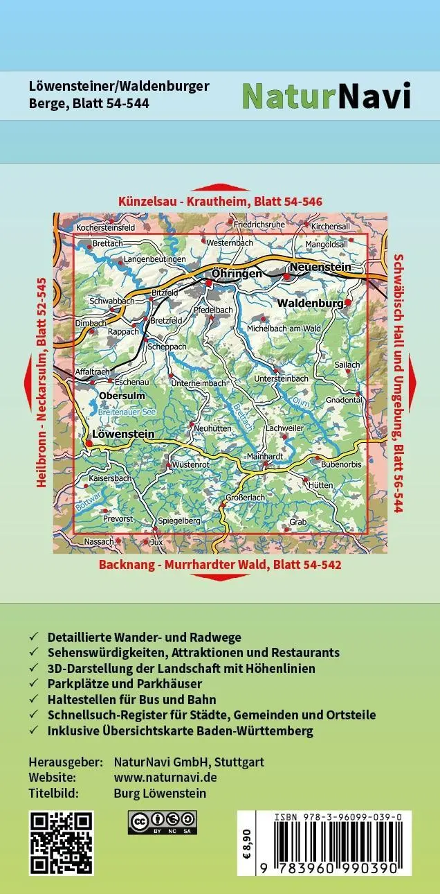 Bild: 9783960990390 | Löwensteiner/Waldenburger Berge 1 : 25 000, Blatt 54-544 | 1 S. | 2021