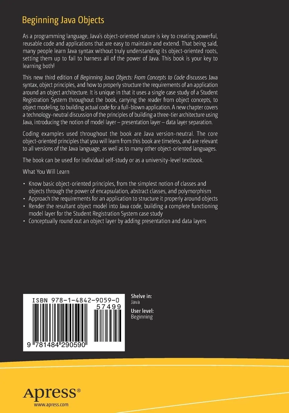 Rückseite: 9781484290590 | Beginning Java Objects | From Concepts to Code | Jacquie Barker | Buch