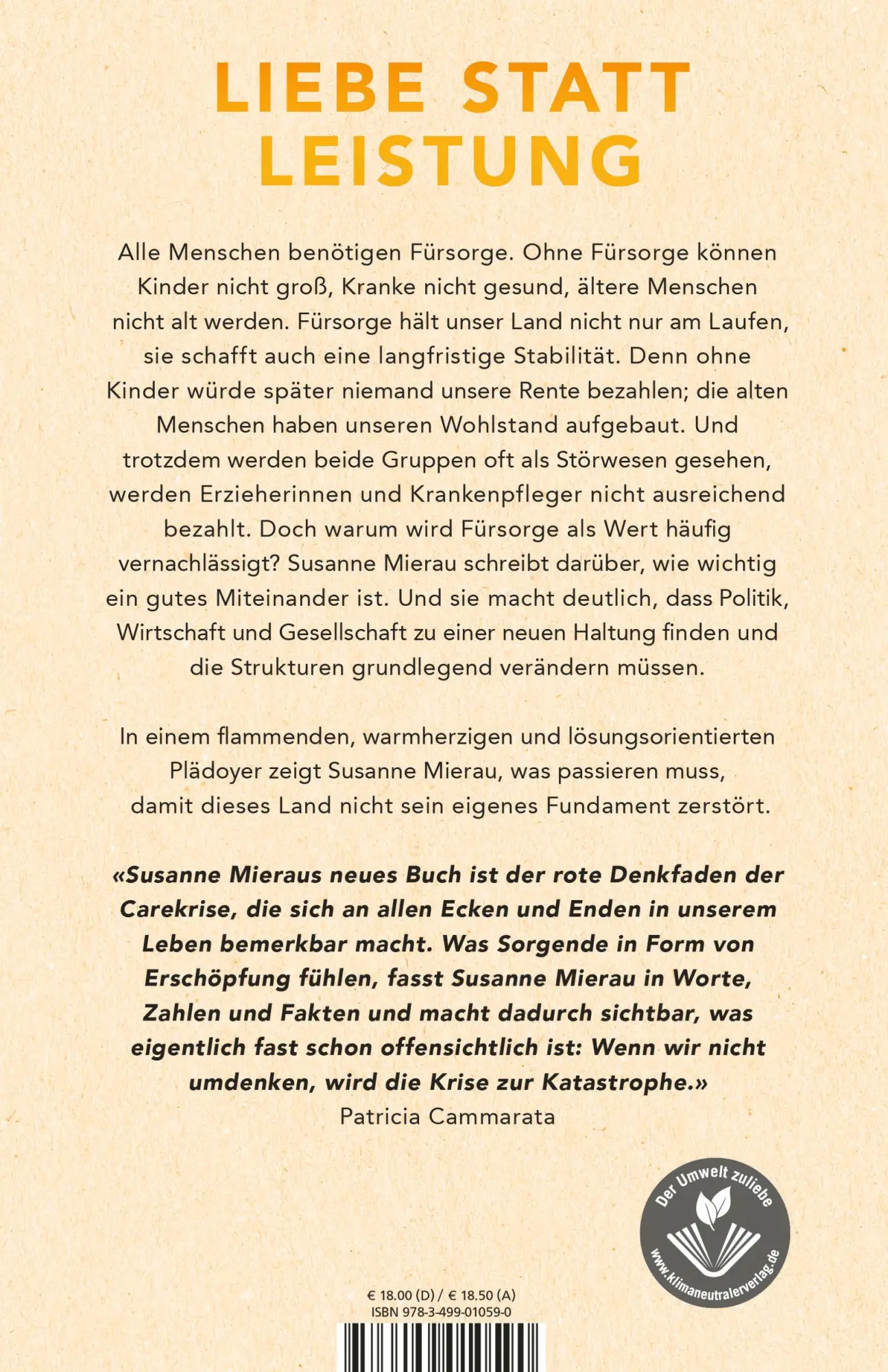 Rückseite: 9783499010590 | Füreinander sorgen | Susanne Mierau | Taschenbuch | 256 S. | Deutsch