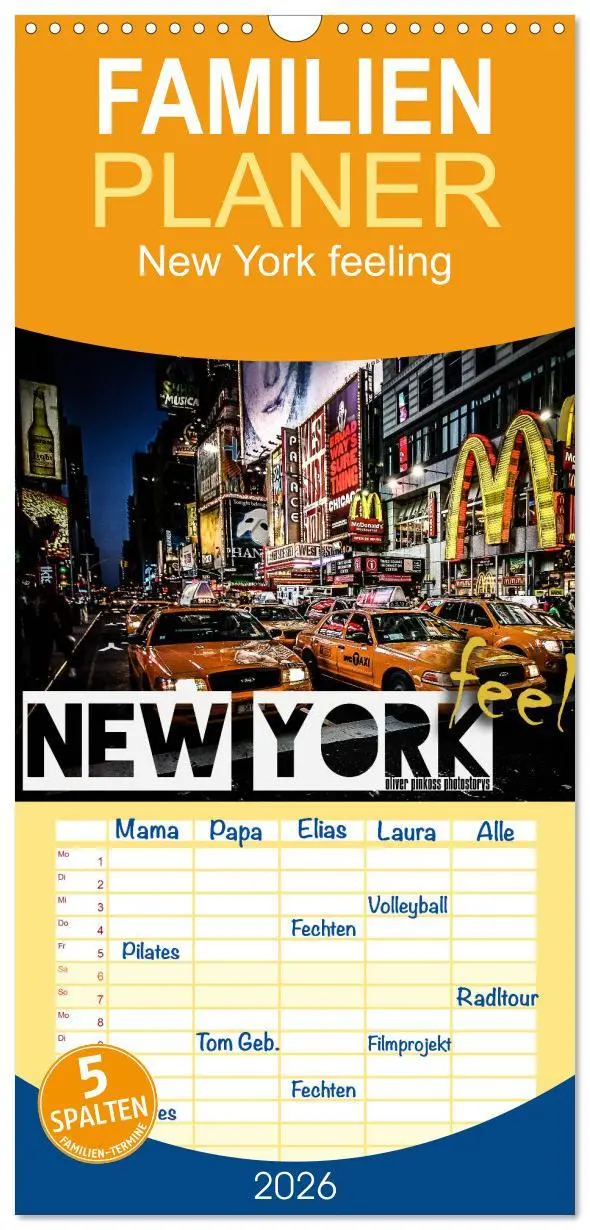 Cover: 9783516520590 | Familienplaner 2026 - New York feeling mit 5 Spalten (Wandkalender,...