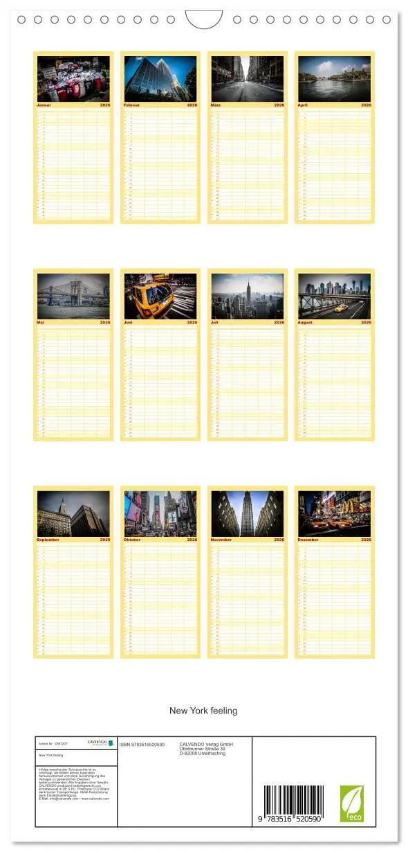 Bild: 9783516520590 | Familienplaner 2026 - New York feeling mit 5 Spalten (Wandkalender,...
