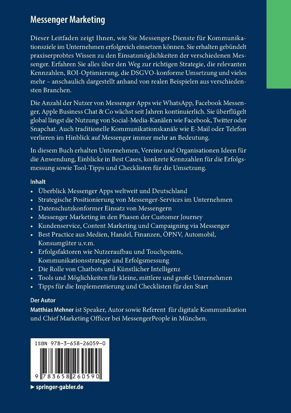 Rückseite: 9783658260590 | Messenger Marketing | Matthias Mehner | Taschenbuch | xiv | Deutsch