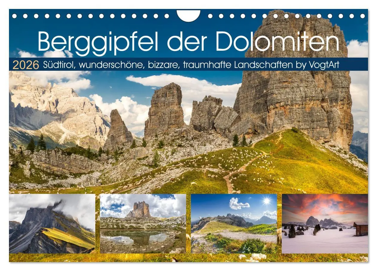 Cover: 9783457590690 | Berggipfel der Dolomiten (Wandkalender 2026 DIN A4 quer), CALVENDO...