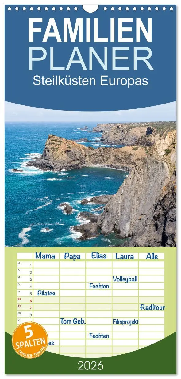 Cover: 9783516500790 | Familienplaner 2026 - Steilküsten Europas mit 5 Spalten...