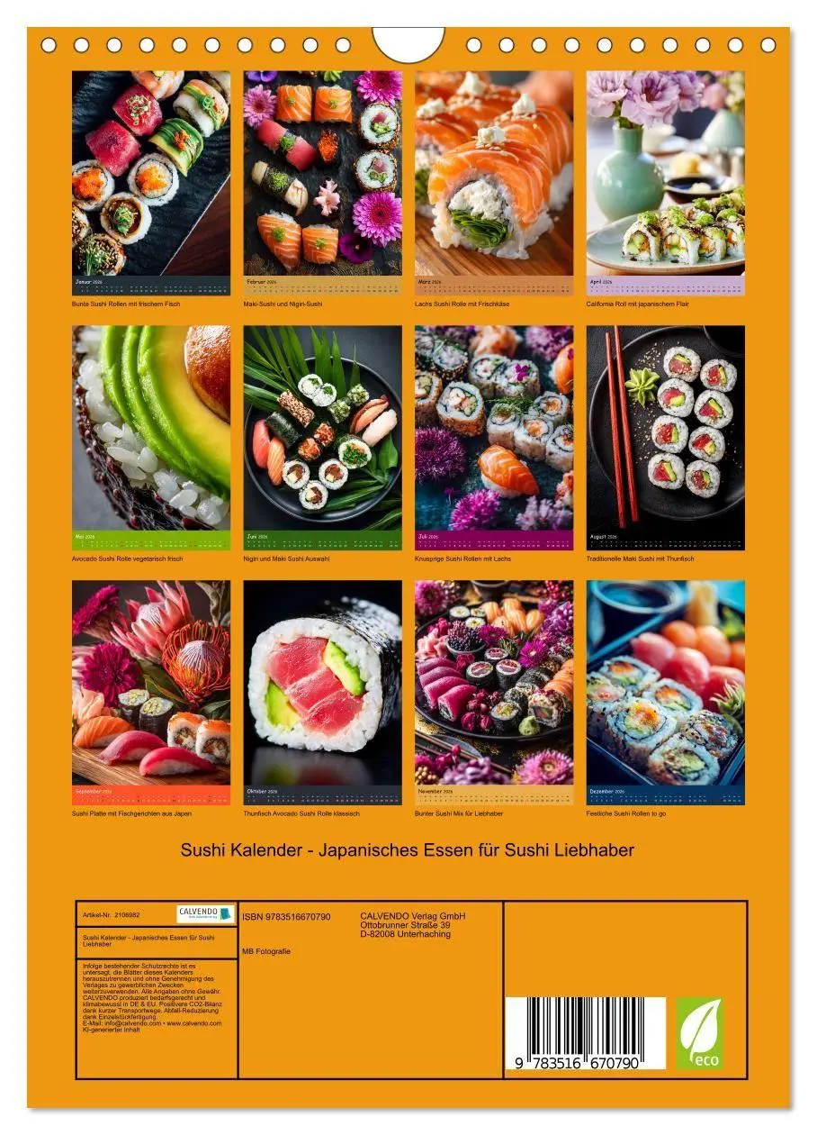 Bild: 9783516670790 | Sushi Kalender - Japanisches Essen für Sushi Liebhaber...