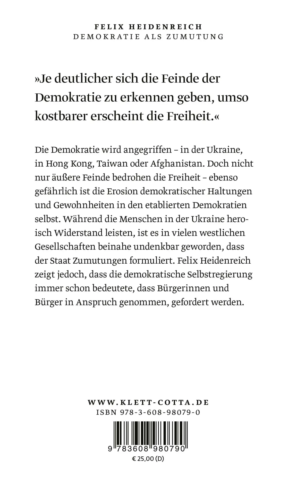 Rückseite: 9783608980790 | Demokratie als Zumutung | Für eine andere Bürgerlichkeit | Heidenreich