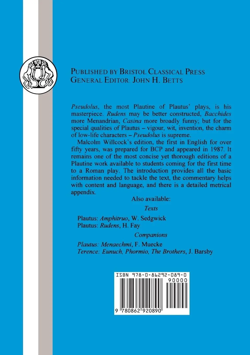 Rückseite: 9780862920890 | Plautus | Pseudolus | M. Willcock (u. a.) | Taschenbuch | Englisch