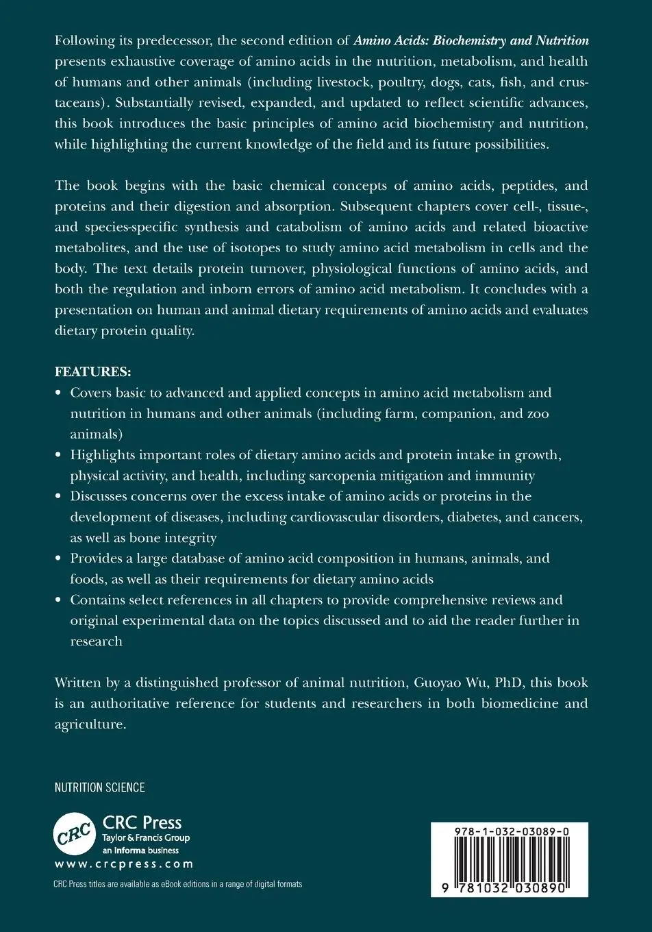 Rückseite: 9781032030890 | Amino Acids | Biochemistry and Nutrition | Guoyao Wu | Taschenbuch