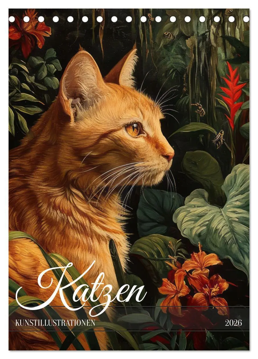 Cover: 9783516280890 | Katzen Kunstillustrationen (Tischkalender 2026 DIN A5 hoch),...