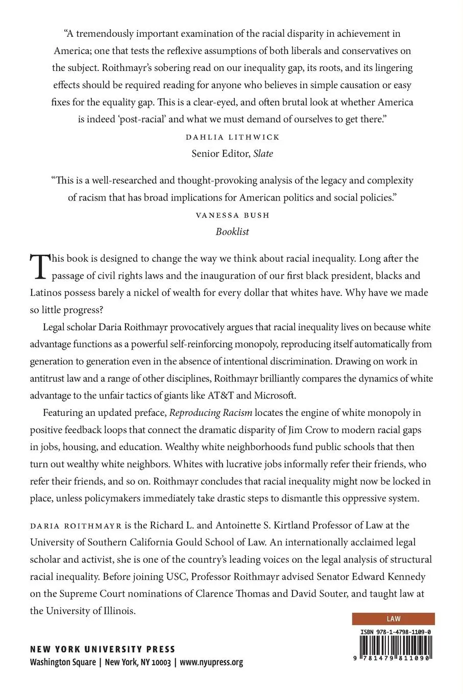 Rückseite: 9781479811090 | Reproducing Racism | How Everyday Choices Lock in White Advantage
