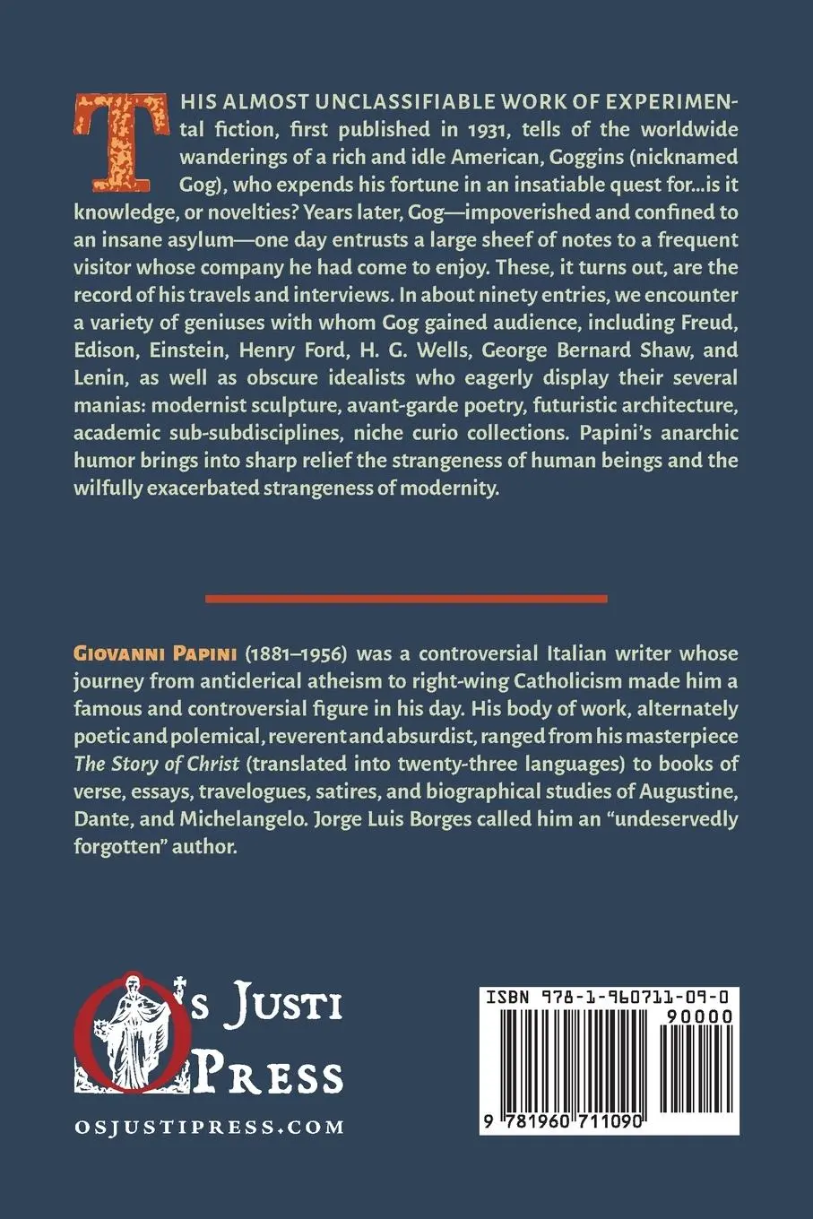 Rückseite: 9781960711090 | Gog | Giovanni Papini | Taschenbuch | Englisch | 2023 | Os Justi Press