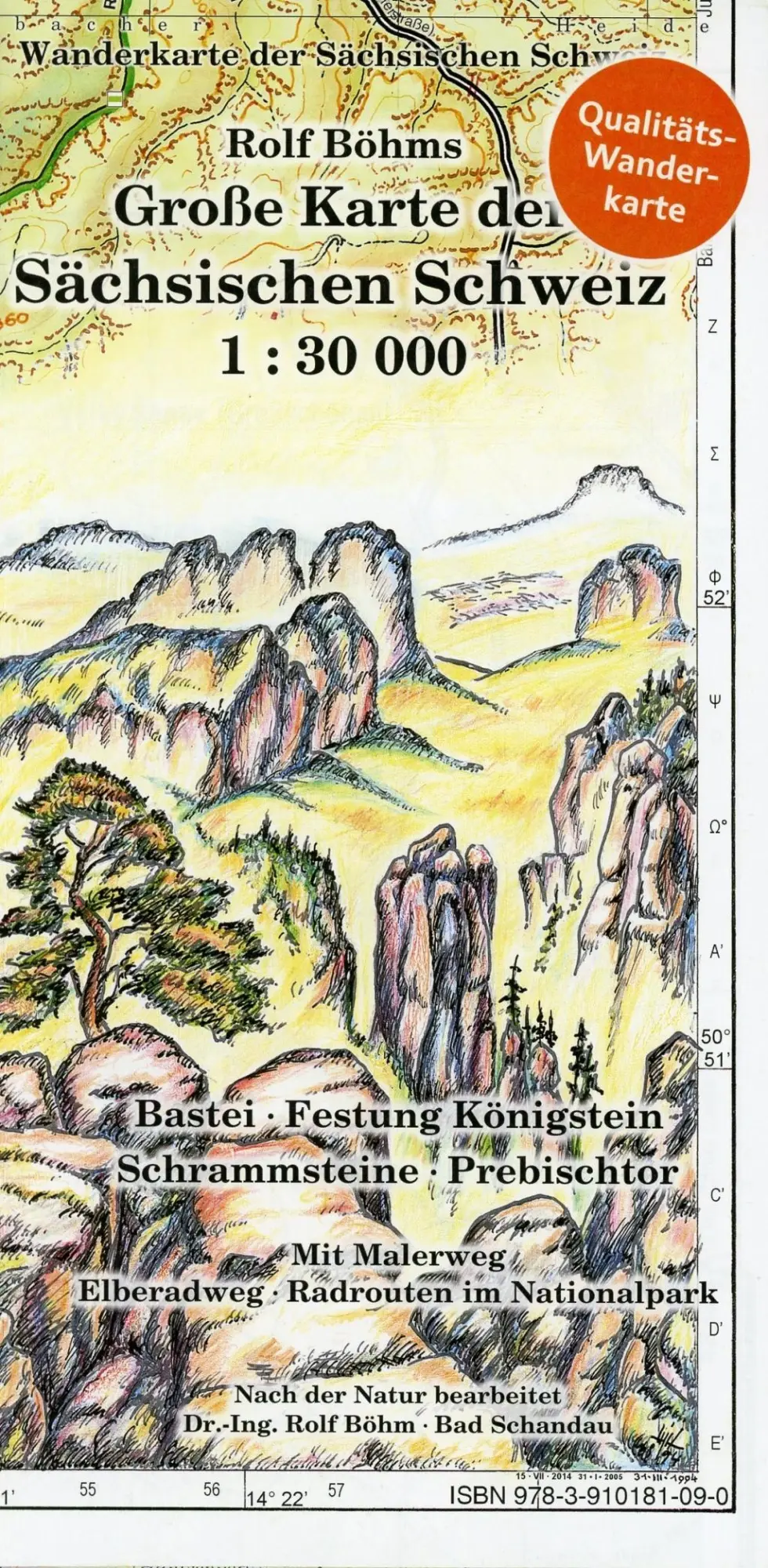 Cover: 9783910181090 | Große Karte der Sächsischen Schweiz 1:30000 | Rolf Böhm | (Land-)Karte