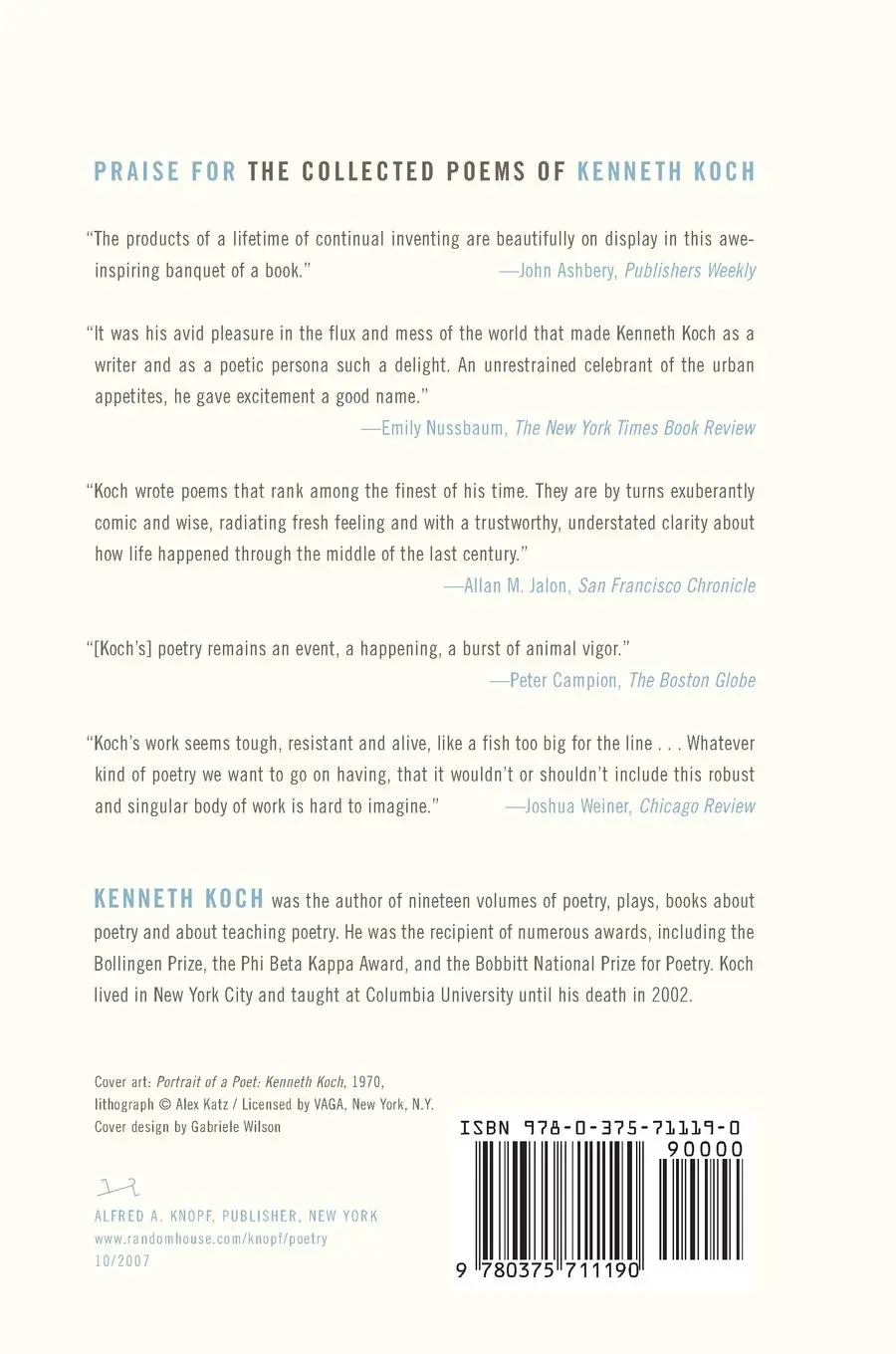 Rückseite: 9780375711190 | The Collected Poems of Kenneth Koch | Kenneth Koch | Taschenbuch
