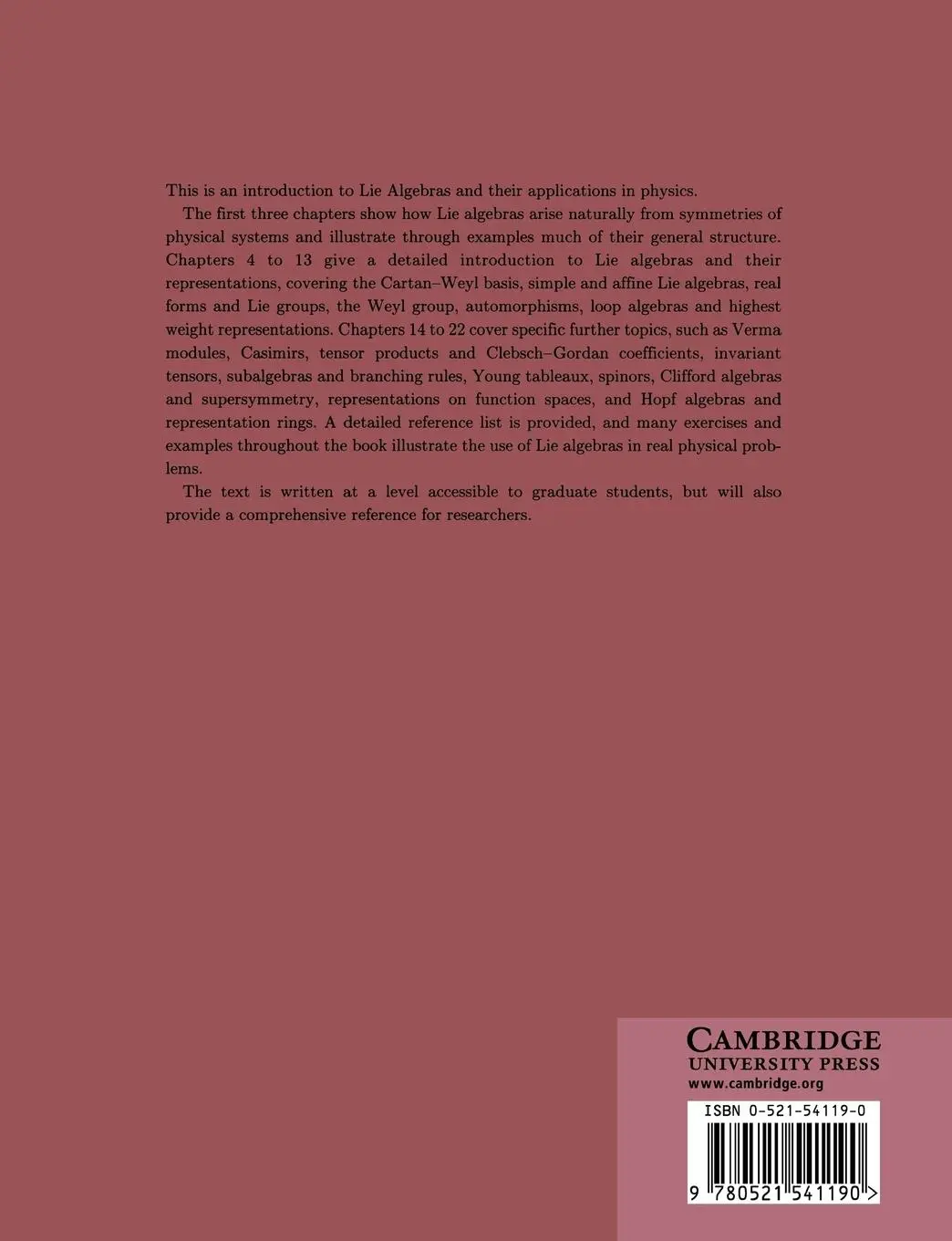 Rückseite: 9780521541190 | Symmetries, Lie Algebras and Representations | Jurgen Fuchs (u. a.) Rückseite: 9780521541190 | Symmetries, Lie Algebras and Representations | Jurgen Fuchs (u. a.)